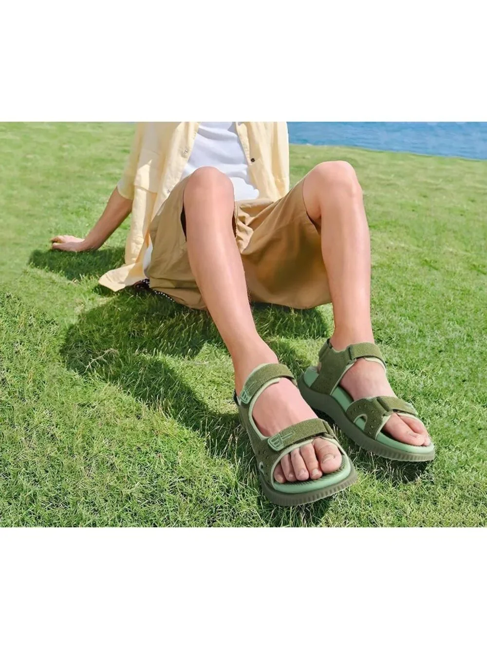 Men's Green Arch Support Thick Cushion Recovery Athletic Hiking Sandal Shoes